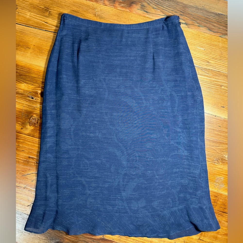 Jaeger Women’s Vintage Floral Heathered Navy Trumpet Pencil Skirt Flax blend 10 - Picture 7 of 14